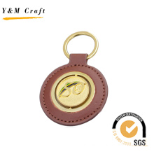 Hot Stamp Round Shape Logo PU Leather OEM Key Ring